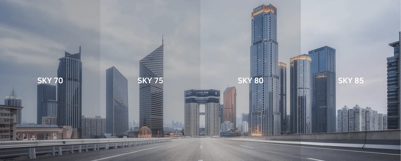 Sky shown at each shade